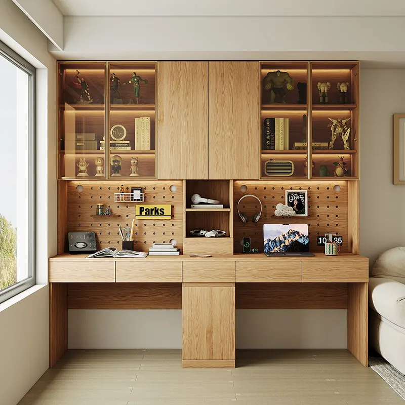 Whole wall integrated bookcase desk household junior high school students double study table