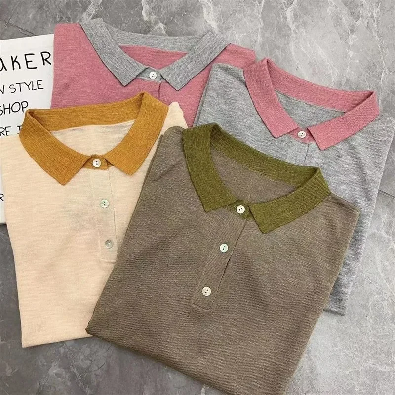 Baggy col Polo t-shirt pour femmes tenue d'été femme t-shirt coréen Streetwear japonais Vintage mode Goth liquidation Polyester