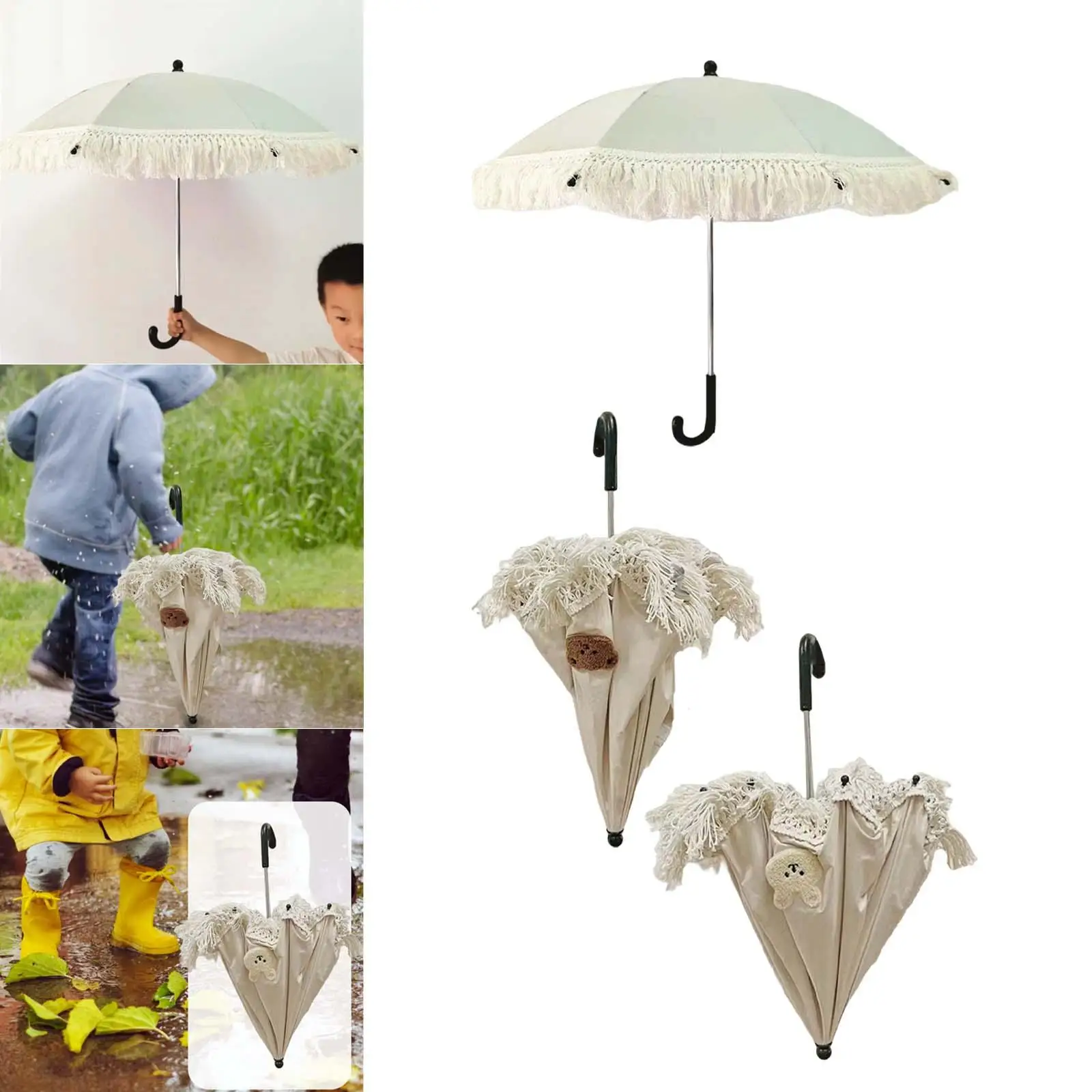 

Kids Umbrella with Lace Fringe with Handle Baby Parasol for Outing