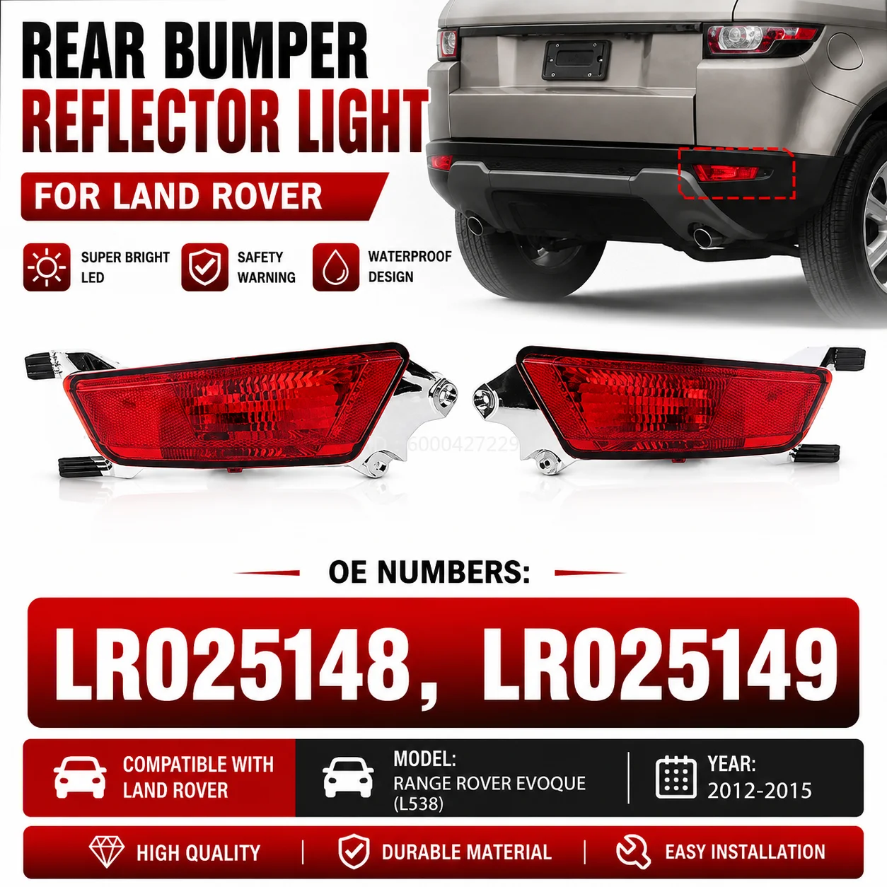 For 2012-2018 Land Rover Range Rover Evoque 8 Right Left Rear Fog Light  Rear Bumper Styling Fog Lamp LR025148 LR025149 LR088531