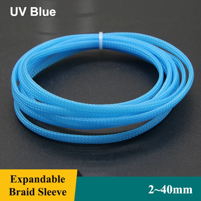 1~50m UV Blue PET Braid Sleeve 2/4/6/8/10/12/14/16/20/25/30/40mm High Density Protect Snake Skin Wrap Sheath For Electric Cables