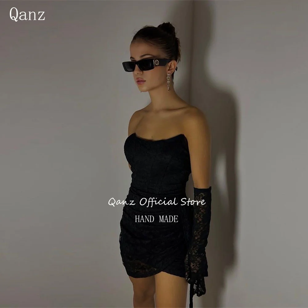 

Qanz Sexy Black Lace Prom Dresses Strapless Mini Cocktail Dresses Corset Back Party Dress Women Elegant Luxury 2024 Customized