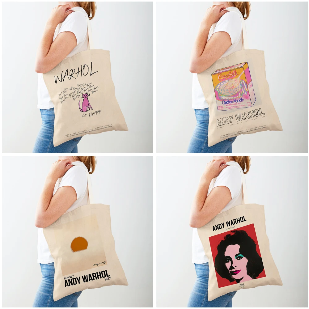 Andy Warhol Space Moonwalk Banana Candy Tote Handbag Fashion Casual Retro Lady Shopping Bag Both Sided Women Shopper Bags