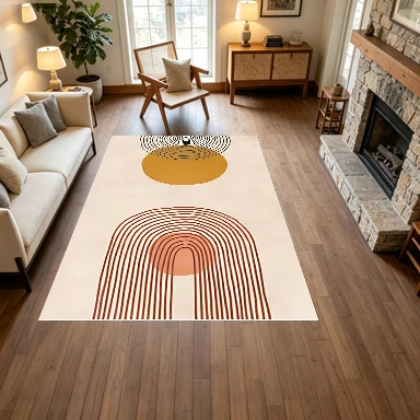 Bohemian Style Line Art Oval Carpet Modern Minimalist Carpet Floor Soft Non-Slip Carpet Indoor Home Decoration