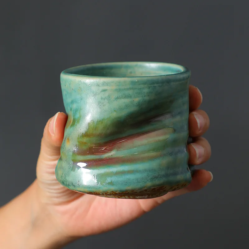 Stoneware Espresso Cups Vintage Hand-pinched Pleated Latte Art Cups Second-hand Ceramic Niche Design Afternoon Tea Cups - view 2