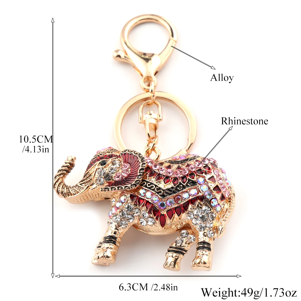 Bunter, funkelnder Kristall-Elefant-Schlüsselanhänger für Damen und Herren, Glücks-Tier-Taschen-Accessoire, Vintage-Charm-Schlüsselanhänger, Schmuck, Geschenke – Detail 3