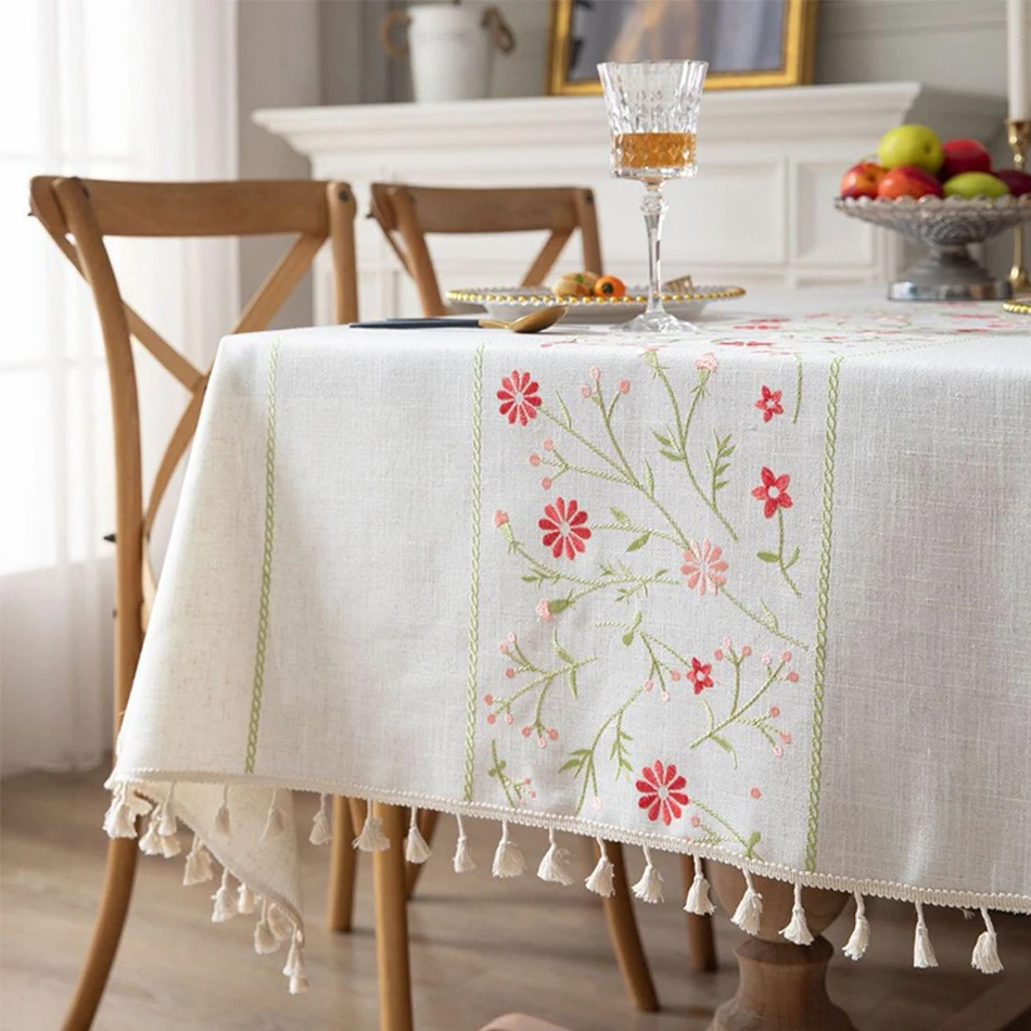Nordic Style Tassels Cotton Linen Tablecloth,Modern Simplicity Dust-Proof Table Cover,For Dinning Tea Table Tabletop Decoration