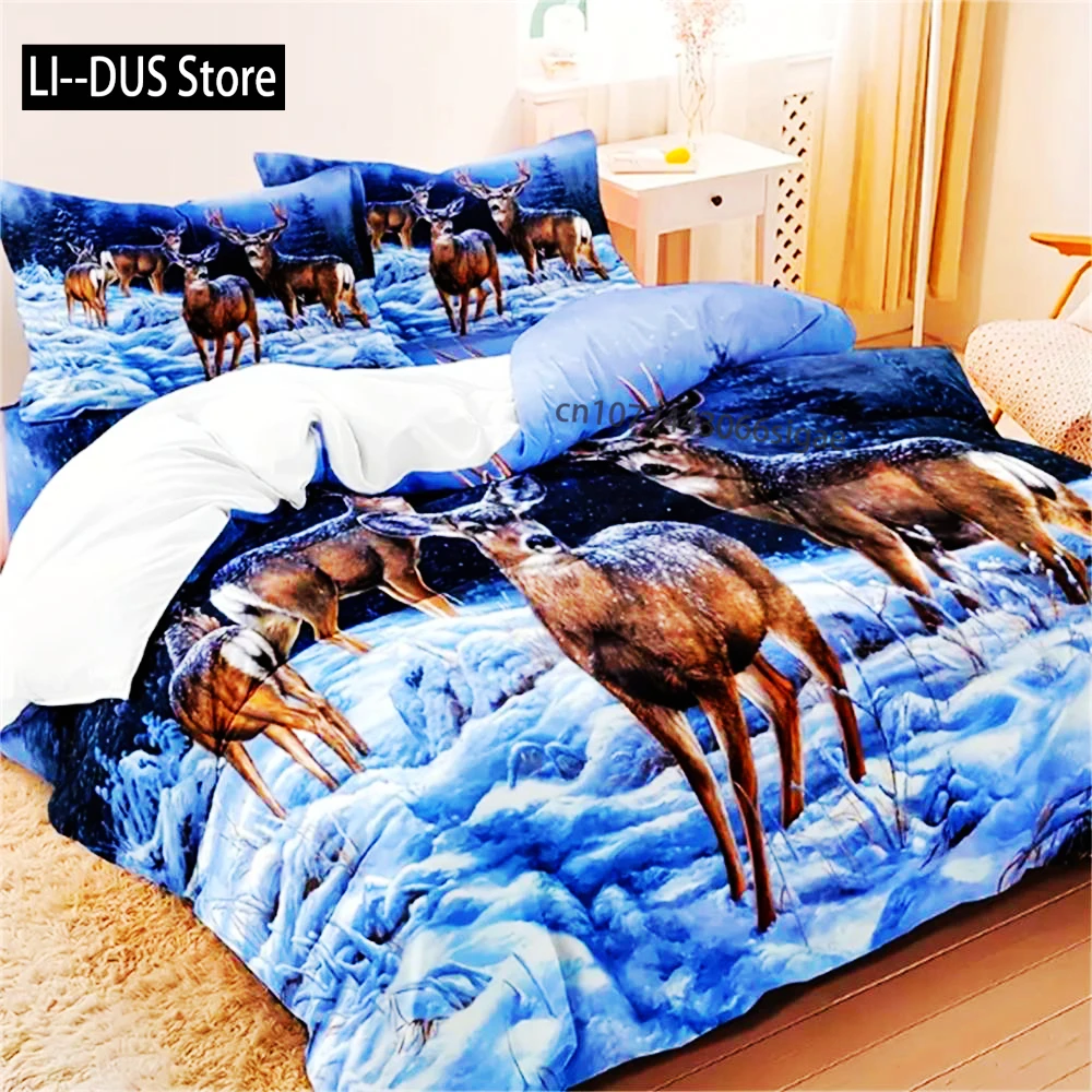 3pcs Deer Duvet Cover Set (1*Duvet Cover + 2*Pillowcases, Without Core), 3D Print Wild Animal Deer Duvet Cover With Pillowcase