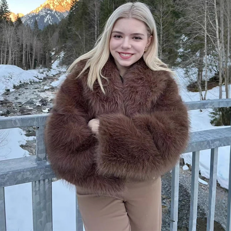 Trendix Light Luxury Faux Fur Cropped Jacket Women Winter Warm Oversized Long Sleeve Coat Street Elegant Party Vintage Outerwear