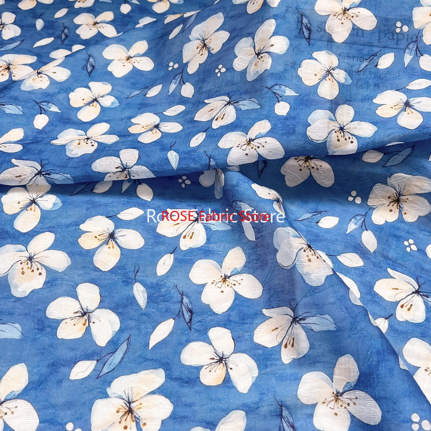 

1-метровая синяя жаккардовая ткань с цифровой печатью и цветочным принтом для шитья, женская одежда, платье, детская одежда, домашняя одежда, ткань