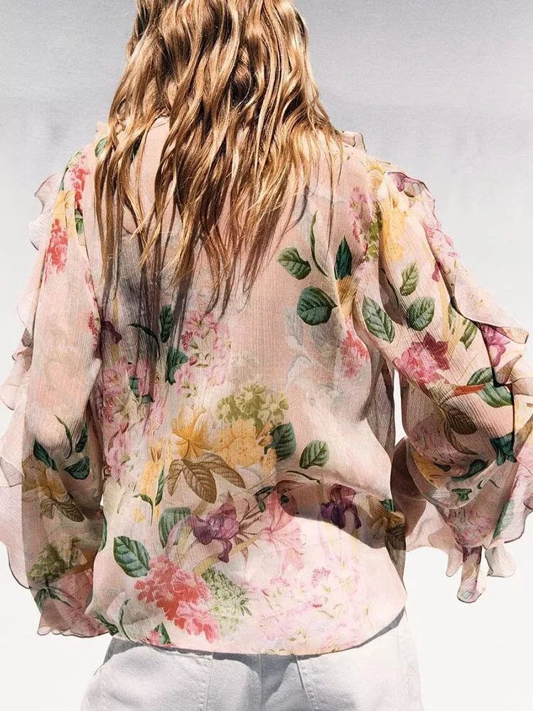 

Comfortable Long Sve Floral Print Decorative irt Women's Spring New Arrival Layered Clothing Ethnic Stage Costume