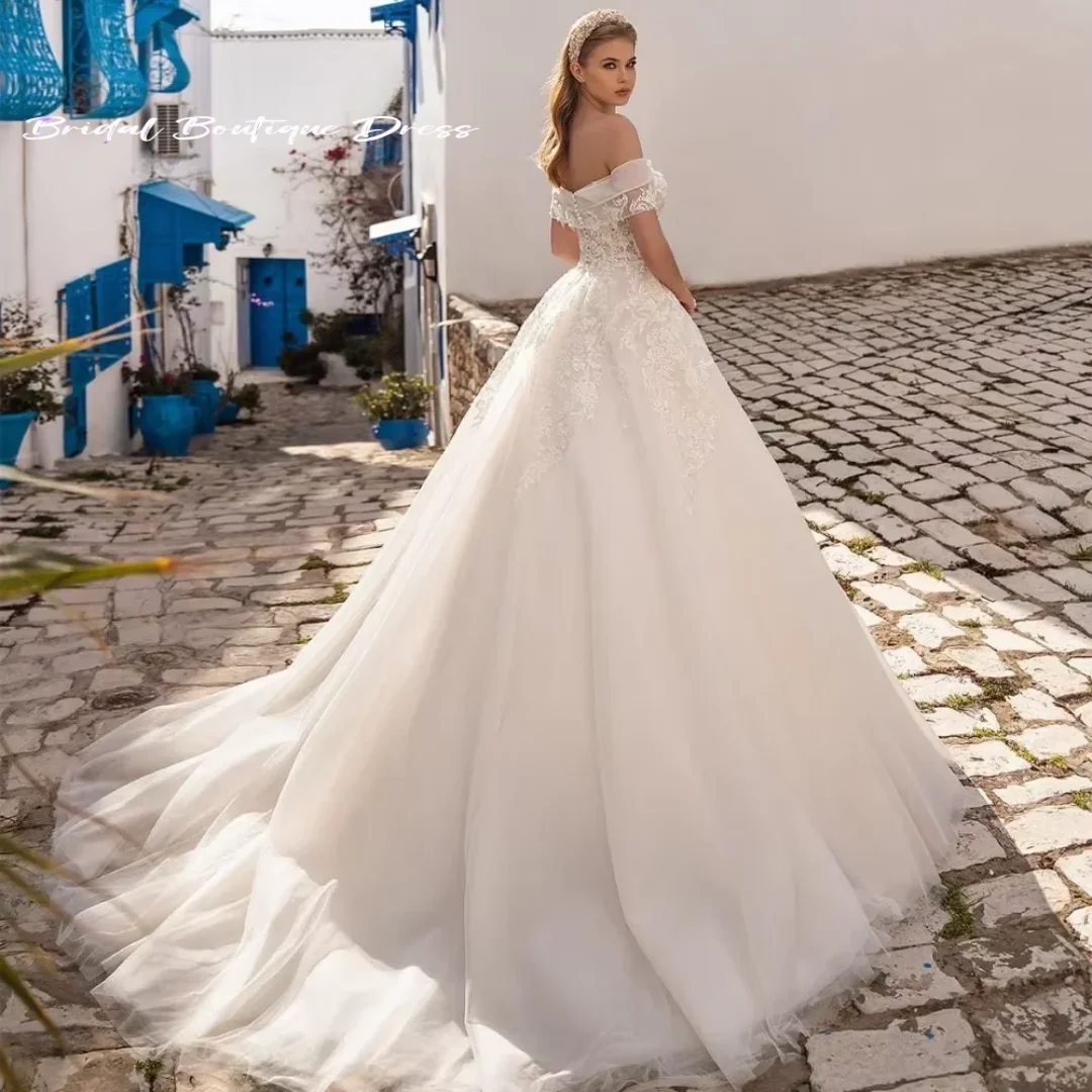 Vestido De novia De encaje exquisito personalizado, Vestido De novia con cuentas De cristal y apliques con hombros descubiertos, Vestido De novia para mujer