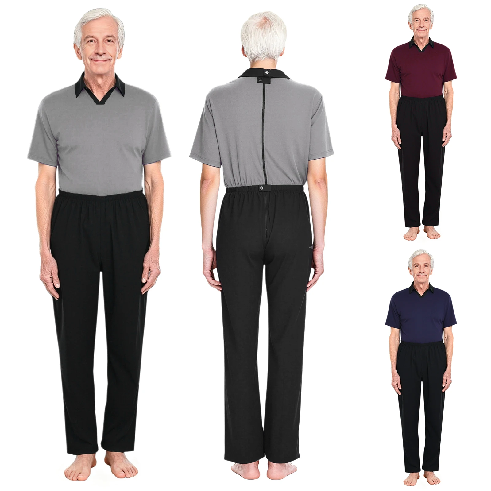 رجل مكافحة قطاع التكيف بذلة قطعة واحدة التلبيب قصيرة الأكمام عودة زمم السراويل الساقين السروال القصير للمريض المسنين #6