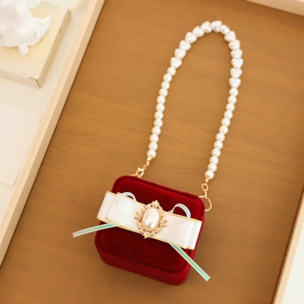 

Creative Pearl Wedding Couples Rings Box Heart Flocked Pets Collars Ring Box Bow Anti-collision Jewelry Box Propose