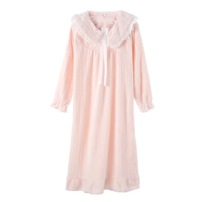 Winter Women Flannel Nightdress Thicken Warm Sleepwear Ladies Coral Fleece Nightgowns Female Sleepshirts Casual Home Clothes