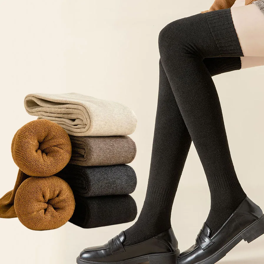 여성용 무릎 위까지 오는 롱 스타킹 겨울 보온용 두꺼운 양말