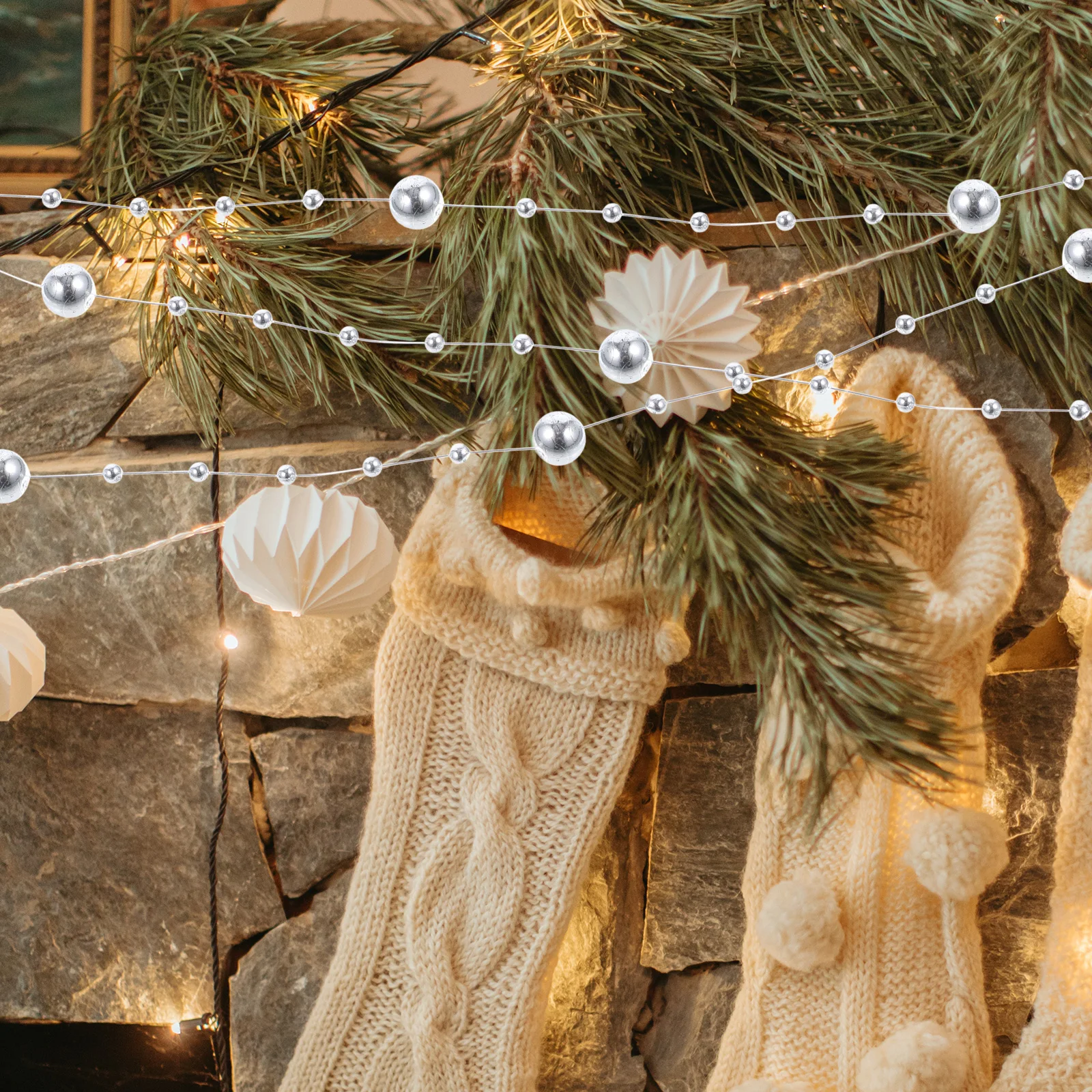 

1 Roll Faux Pearl Beads Chain Garland Christmas Tree Beads Strand Diy Crafts Fishing Line String Light Flexible Bead Trim For