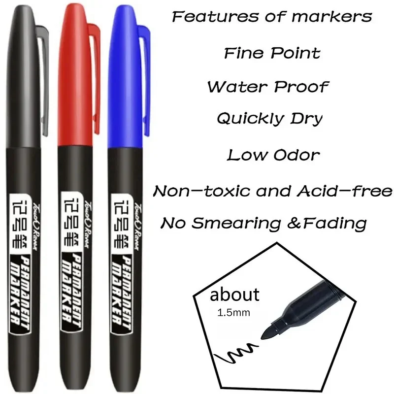 Permanent Marker Pen Drawing Markers Black Blue Red Waterproof Ink Sketch Pens Stationery Art School Supplies For Glass Metal