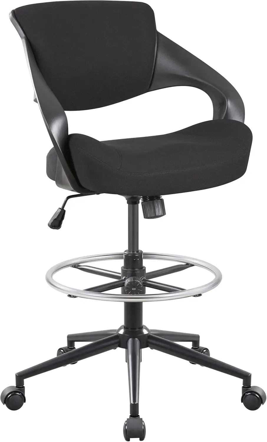 كرسي صياغة مريح، كرسي مكتب كمبيوتر قائم، حلقة قدم، دعم قطني، كرسي مهام دوار - أسود #1