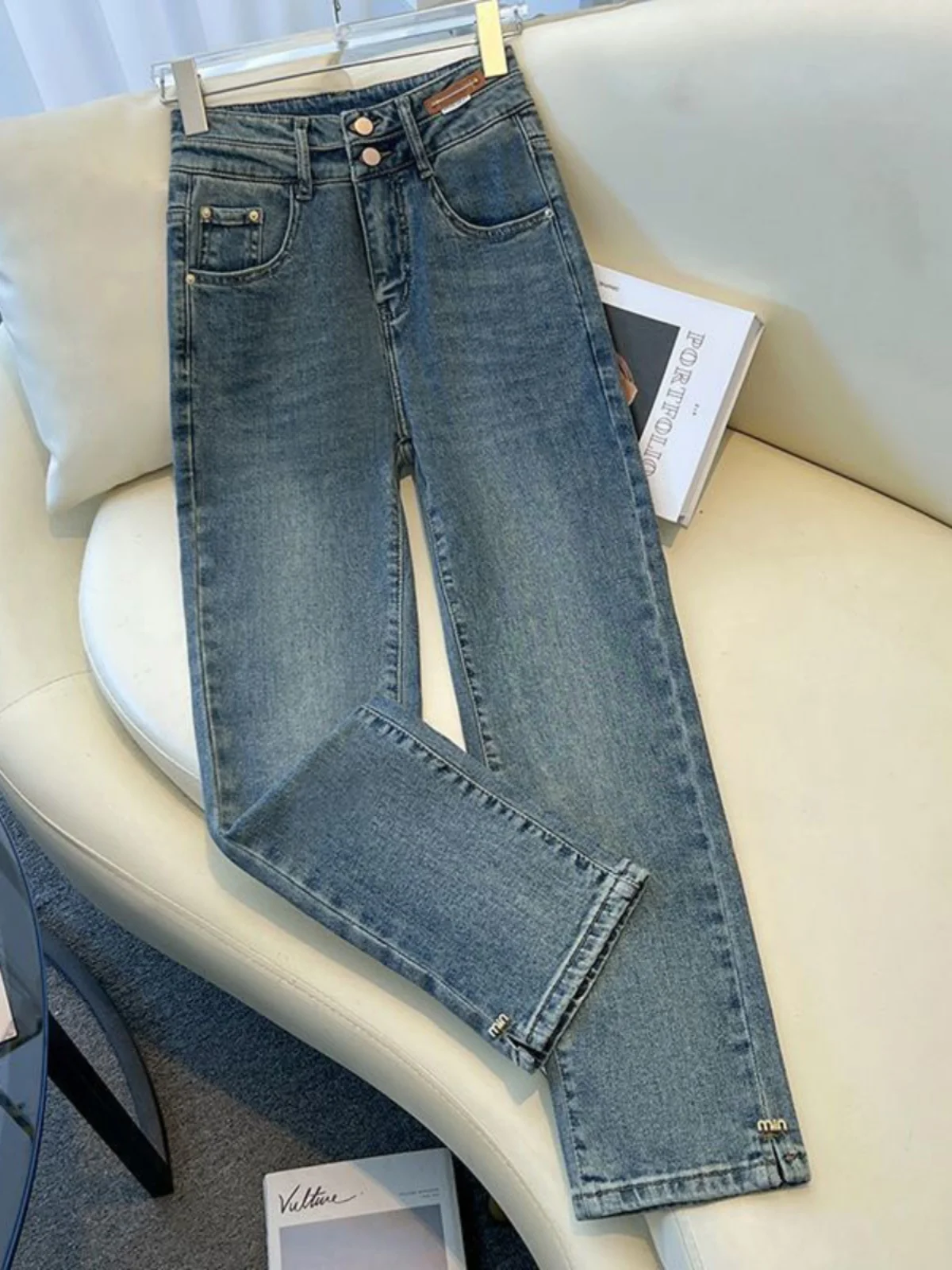 

Узкие прямые джинсы-трубы, женские летние новые брюки с высокой талией и девятью точками, утягивающие зауженные джинсовые узкие джинсы