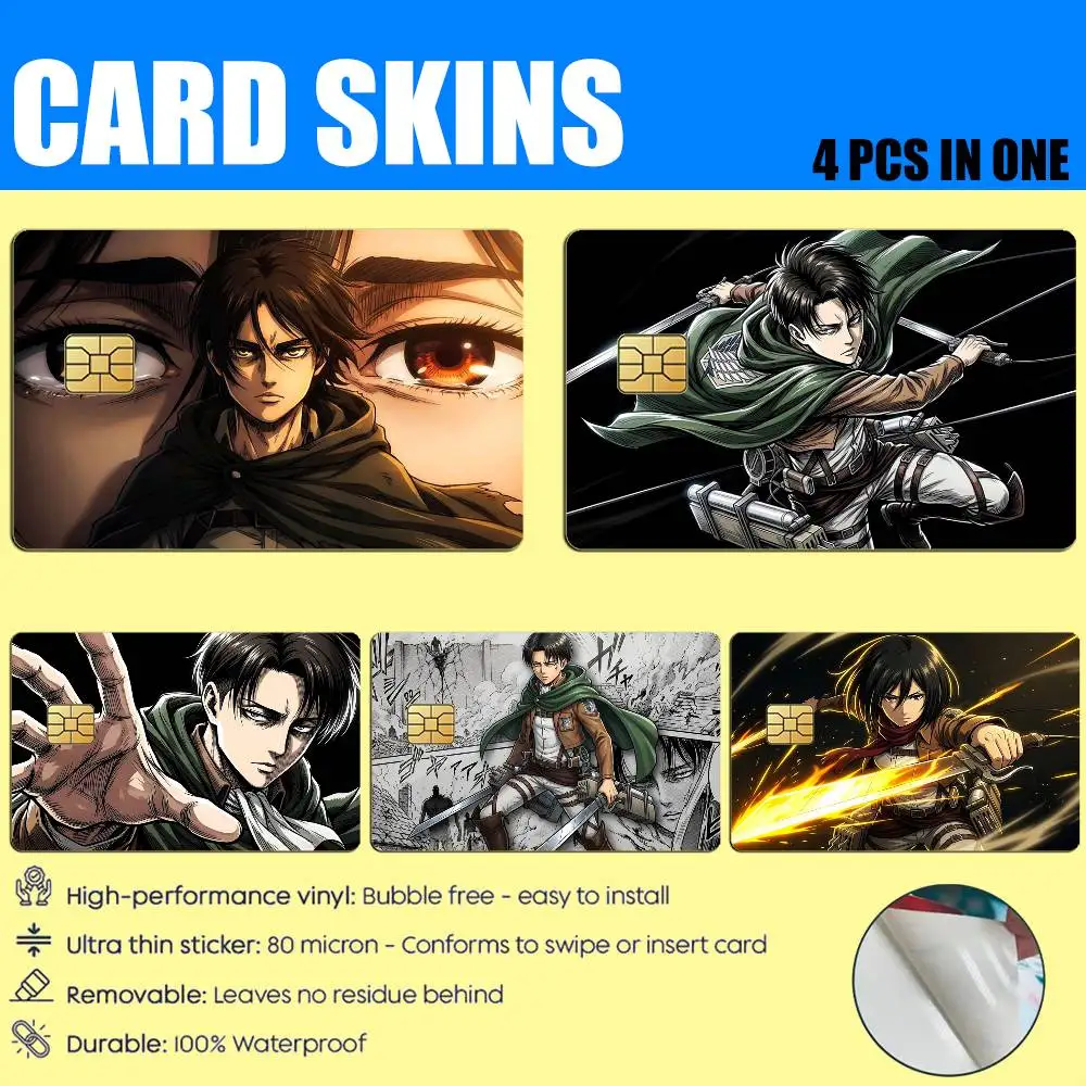 Mikasa Ackerman Anime Attack on Titan Card Stickers for Bank Access Protective Waterproof Film Cover Sticker Gift