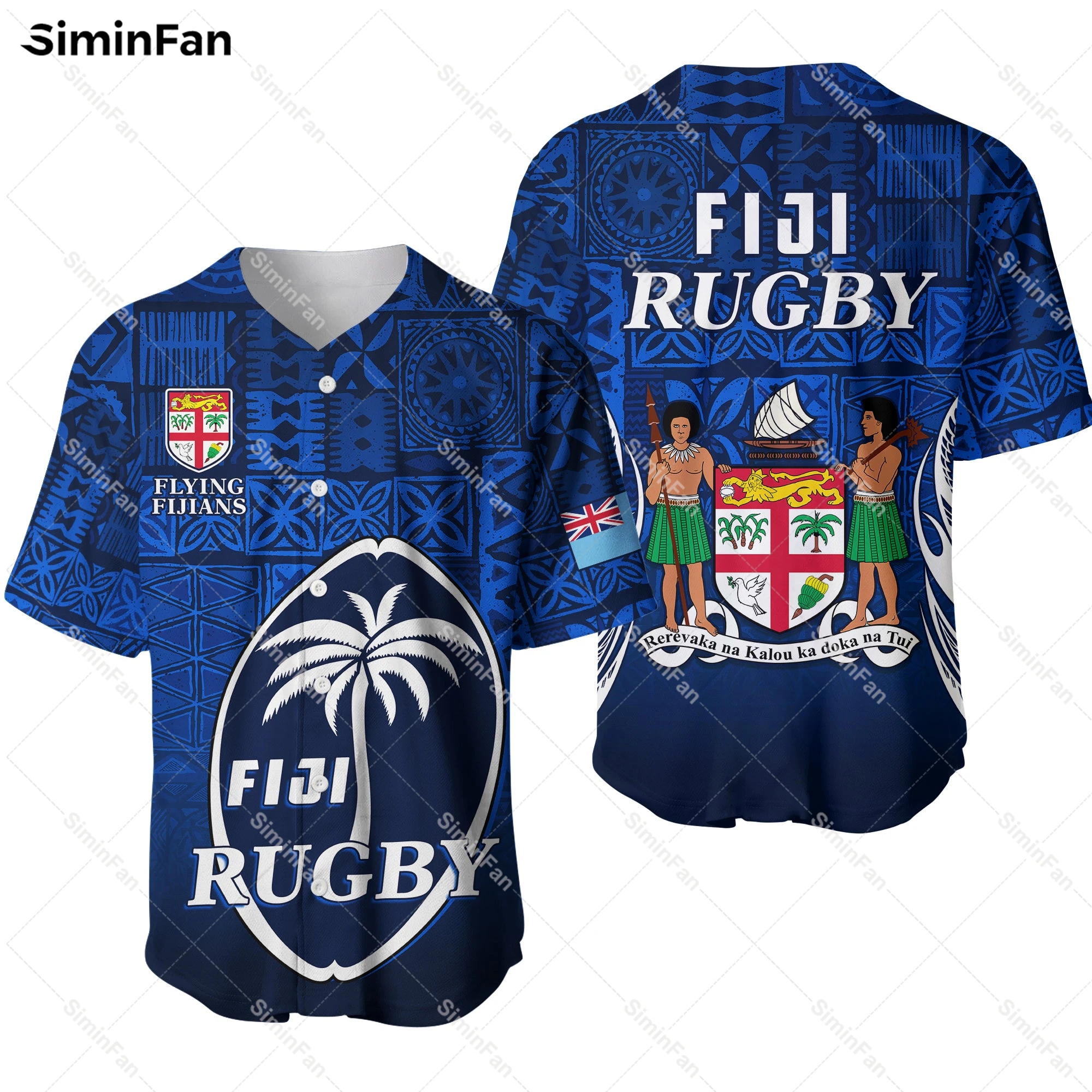 Fiji Rugby Blue Tapa Baseball Jersey 3D All Over Printed Men Shirts Summer Male Collarless Tee Camisa Unisex Tshirt Female Top