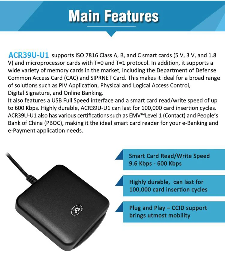 PC-LINK smart card reader USB Type A Contact IC ACR39U-U1