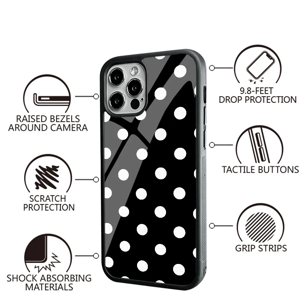 Black And White Polka Dot Phone Case For IPhone 11 12 13 14 15 Plus Pro Max Mirror Acrylic PC TPU Cover