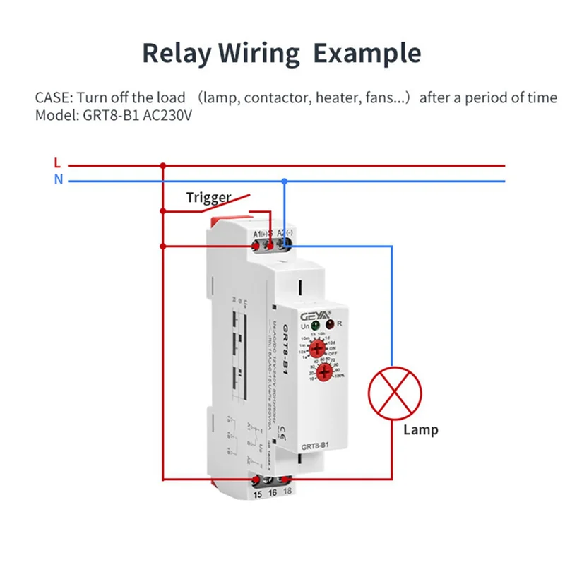 4X GEYA GRT8-B1 Off Delay Time Relay Timer Relay Electronic Type 16A, GRT8-B1 AC/DC12-240V-[A04I]
