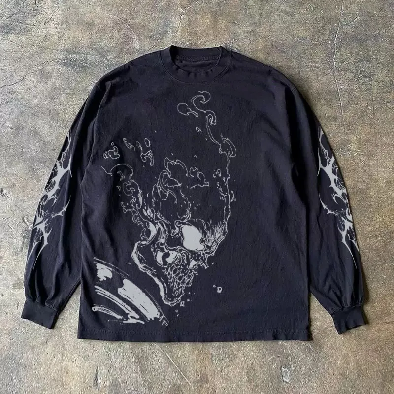 Heavyweight 310g Pure Cotton Long Sleeve T-Shirt Streetwear Versatile American Retro Style Men's Women's Casual round Neck Top
