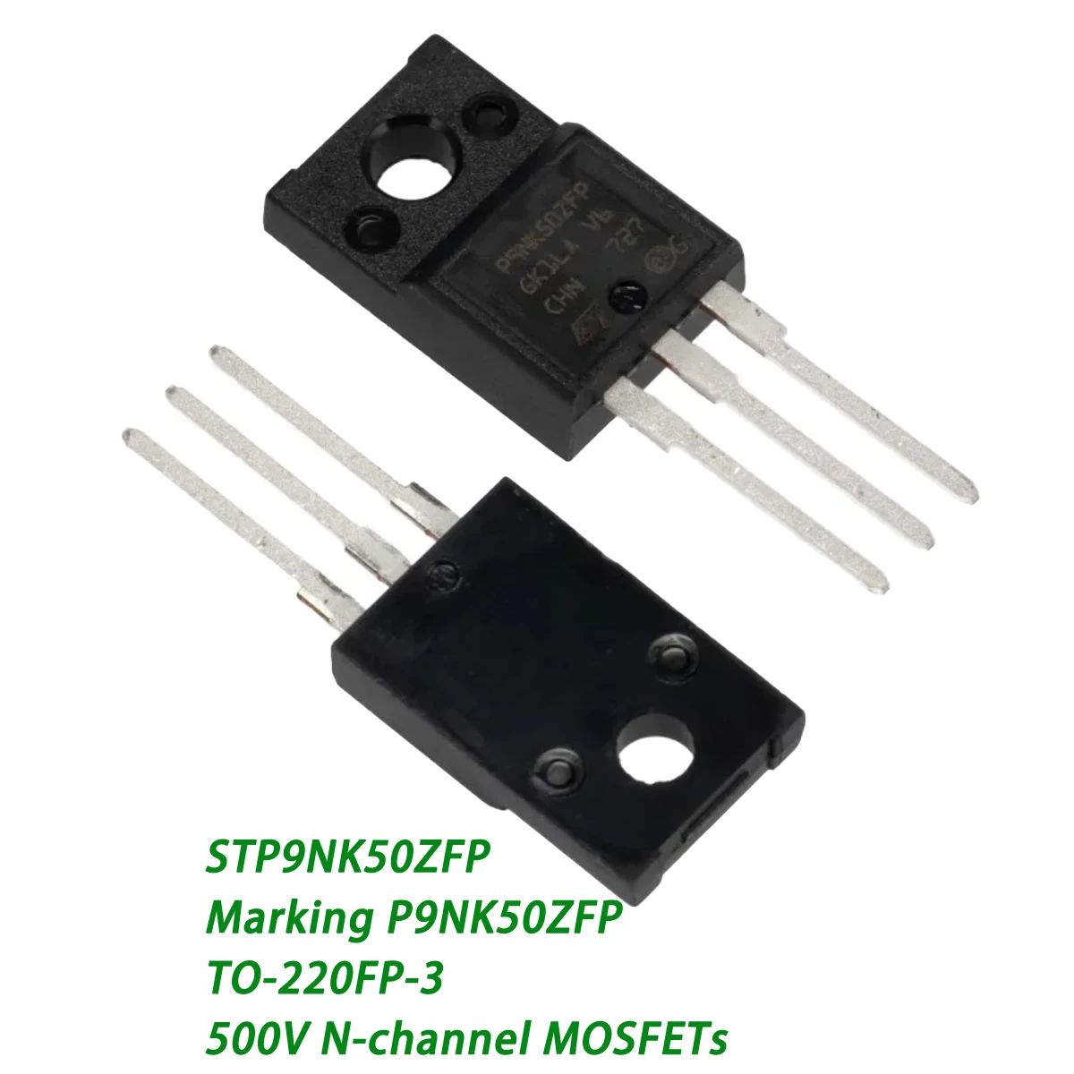 5PCS STP9NK50ZFP Marking P9NK50ZFP TO-220FP-3 500V 7.2A 30W 720mΩ 0.72Ω N-channel NEW Original Field-Effect Transistor MOSFETs