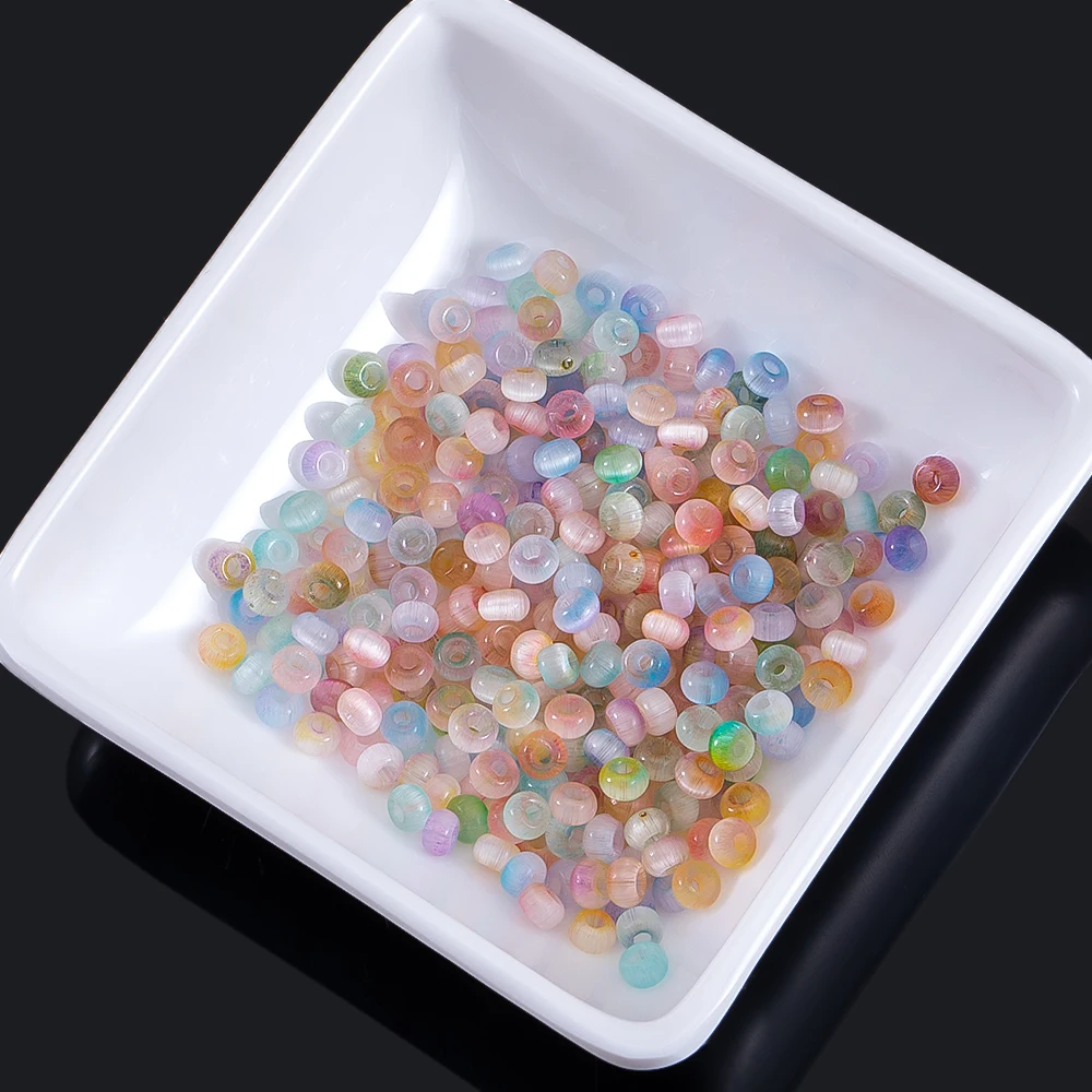 

High-Quality 800pcs 4mm Gradient Colorful Glass Cat eye Seed Beads Rice Spacer Bead For Necklace DIY Jewelry Making Accessories