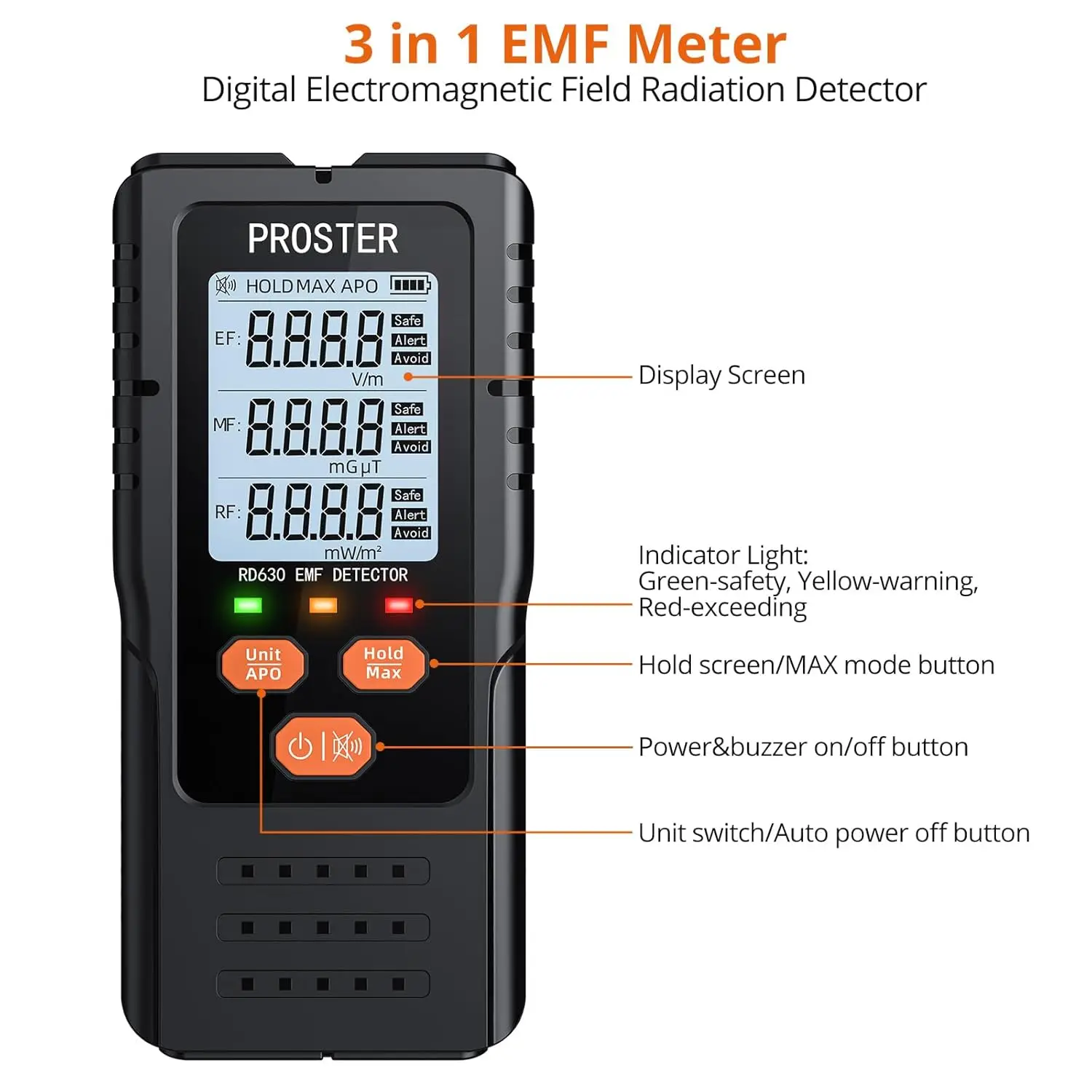 3 in 1 Digital Electromagnetic Field Radiation Detector Multifunctional EMF Meter with BackLight LCD for WiFi Signal Detector