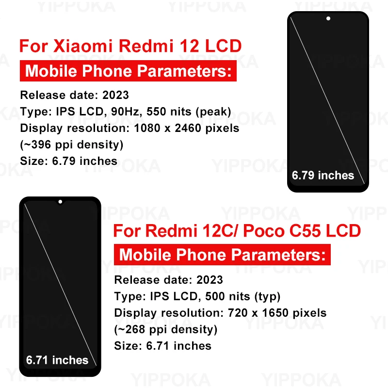 22120RN86I For Xiaomi Redmi 12C LCD Poco C55 Display Touch Screen Digitizer For Redmi 12 Display 23053RN02A LCD Replacement Part