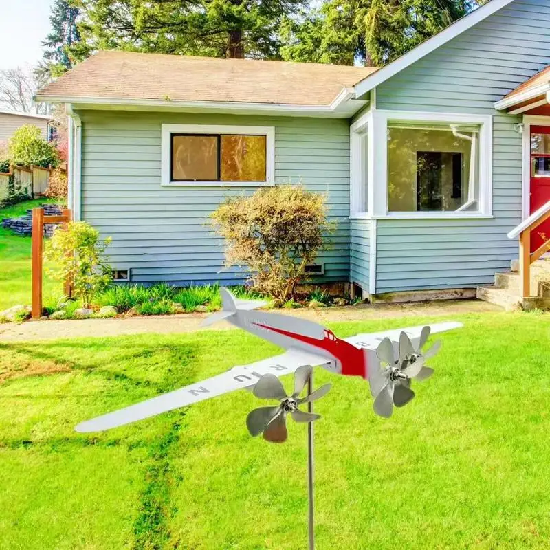 Airplane Weathervane Airplane Wind Sculpture Spinner Windmill Outdoor Flight Plane Art Decor For Yard Garden Outside Lawn Patio