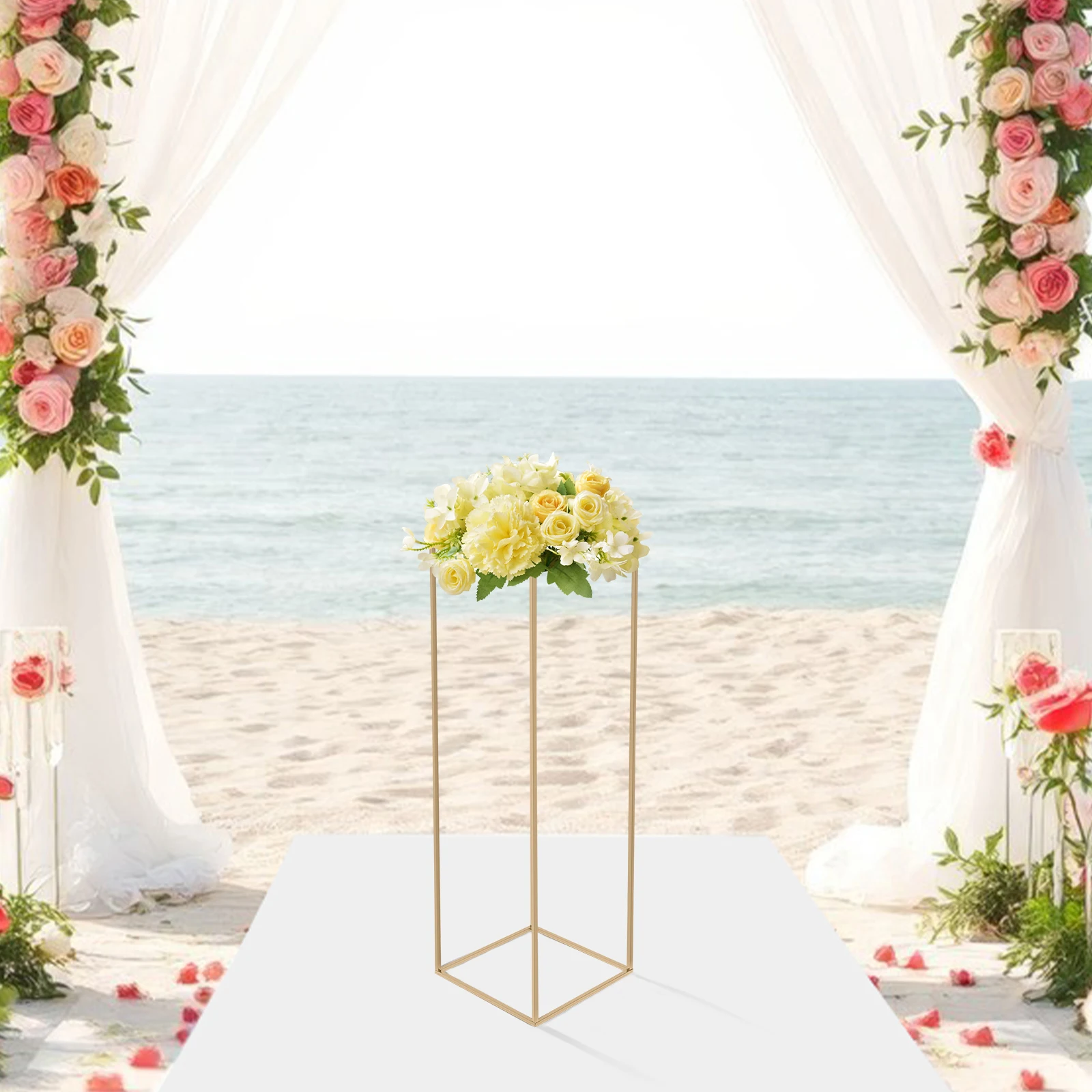 

12.2x12.2x39.37in Gold Metal Flower Stand, Acrylic Panel & Easy Assembly, DIY Decor for Wedding Party Home Office Event