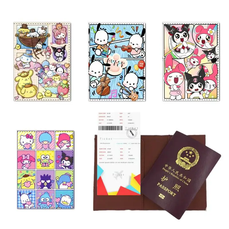 Sanrio Cinnamoroll Kuromi Mymelody Cartoon Passport Cover Credit Card Holder PU Leather Business Card Bag Unisex Card Case