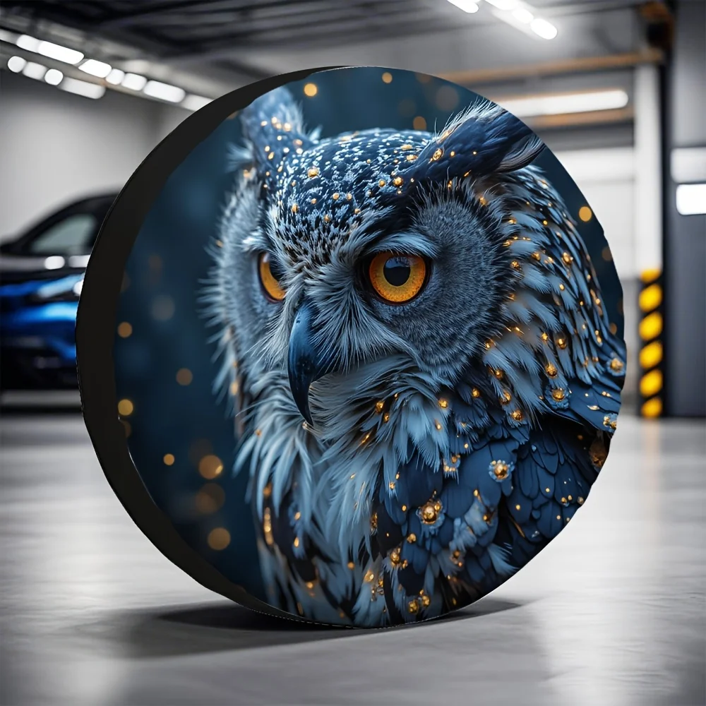 1pc Owl Art Polyester Tire Cover, 100% Polyester Durable Wheel Protector For Travel, Shopping Carts, And Outdoor Use - Stylish N