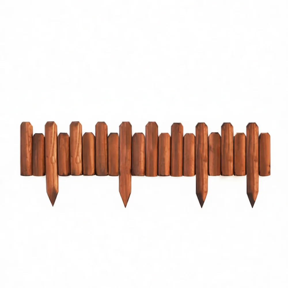Rustic Carbonized Wood Garden Fence Outdoor Solid Timber Barrier Stake Edging Partition Patio Landscape Boundary Craft