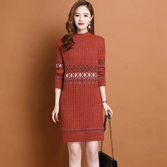 Autumn/Winter Knitted Sweater Fat Mom 300 Pounds Warm Medium to Long Thickened Inner Sweater Large Loose Sweater Women Clothing