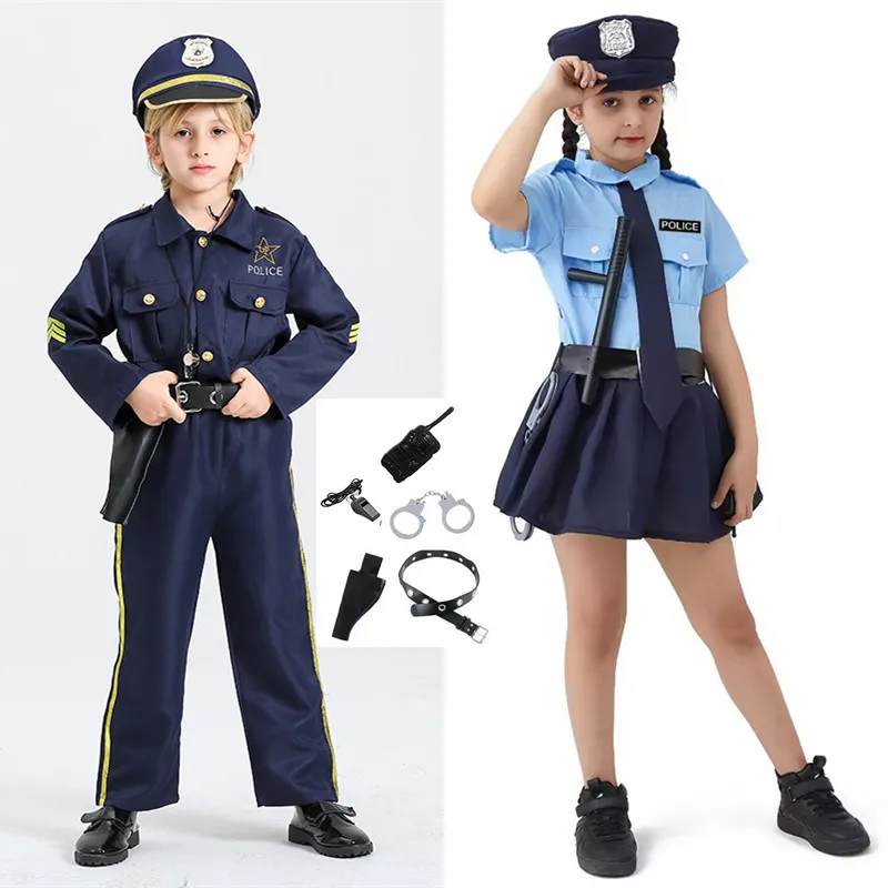 

Halloween Children Police Uniform Suit Boy Girl Cosplay Costume Party Police Clothes Costumes with intercom toys