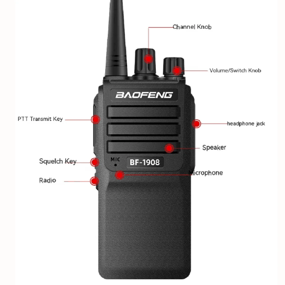 BaoFeng/BF-1908 walkie talkie 2200mAh 8W 2km-15km walkie talkie profesional, Hotels, road trips, construction sites can be used