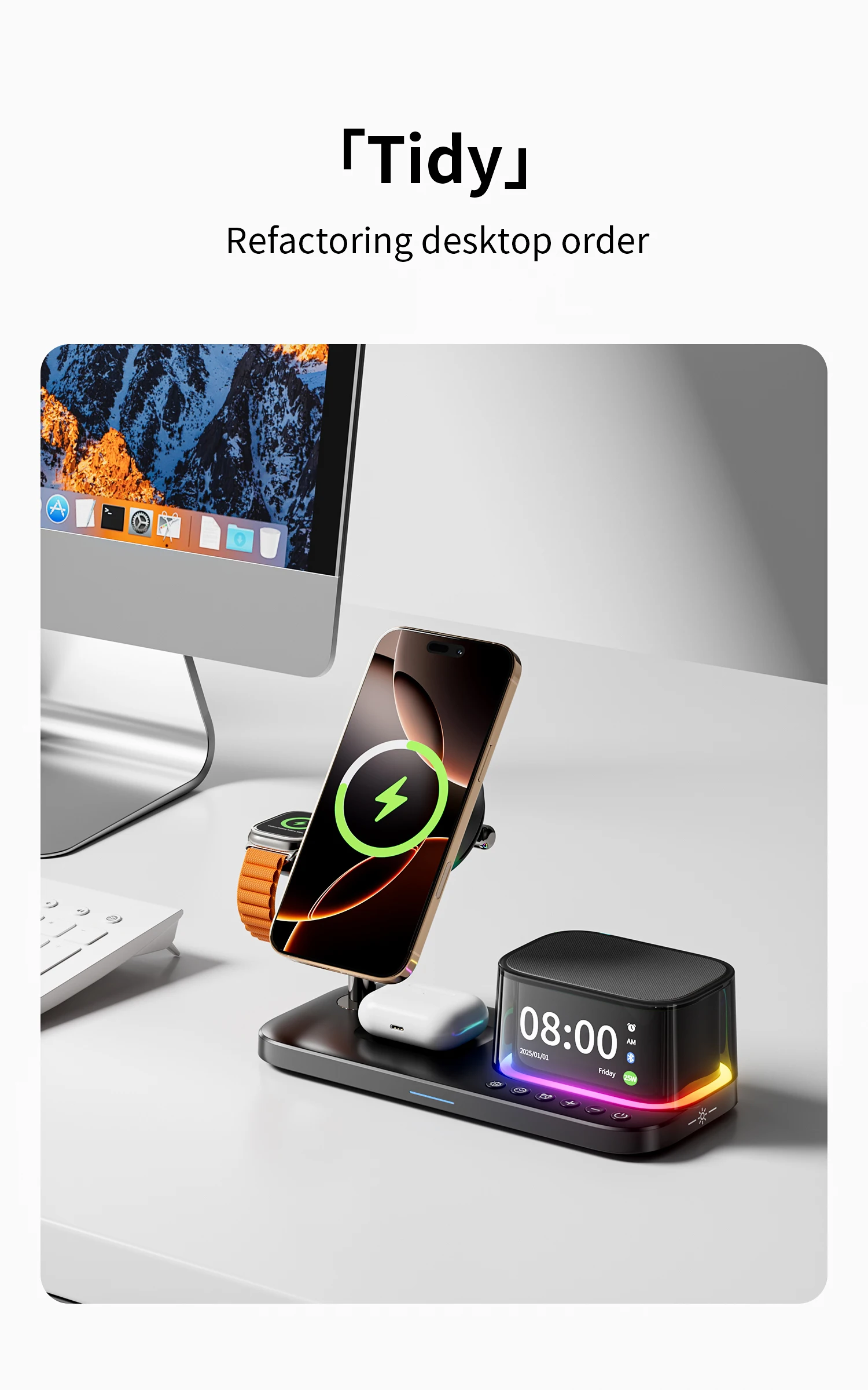 Qi2 25W ICE-Kühlung Magnetisches Kabelloses Ladegerät Bluetooth-Lautsprecher für iPhone 17 Samsung S26 Apple Galaxy Watch 2-8 Schnelles Laden – Detail 6