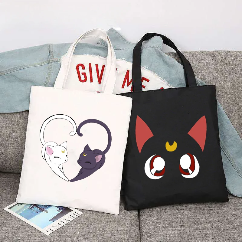 Lovely Funny Moon Cat Heart Fashion Shoulder Bags Large Capacity Wild Messenger Bag Summer New Cute Canvas Handbag Tote Bag