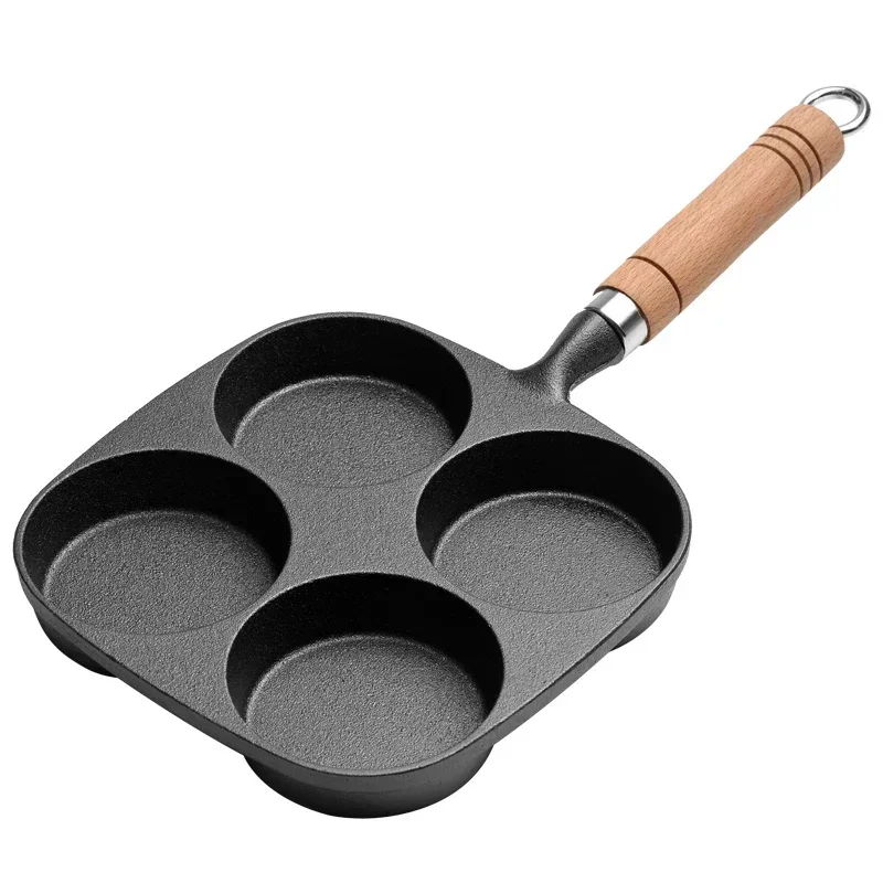 4-Cup Cast Iron Egg Frying Pan Non-stick Egg Cooker Pan Pancake Maker for Gas & Induction Kitchen Tools