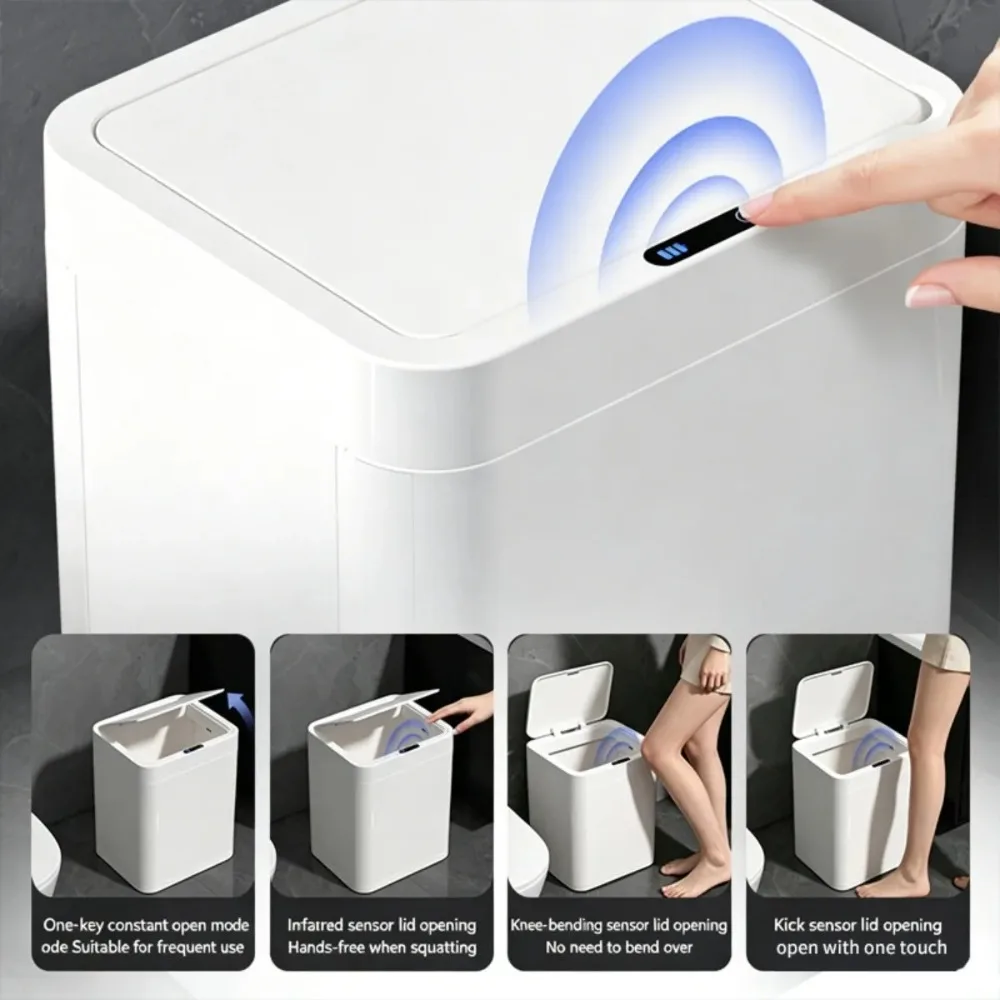 Foldable Automatic Trash Can with Lid  6.6 Gallon/25L Smart Touchless Motion Sensor USB Charging Garbage Can for Kitchen Bedroom
