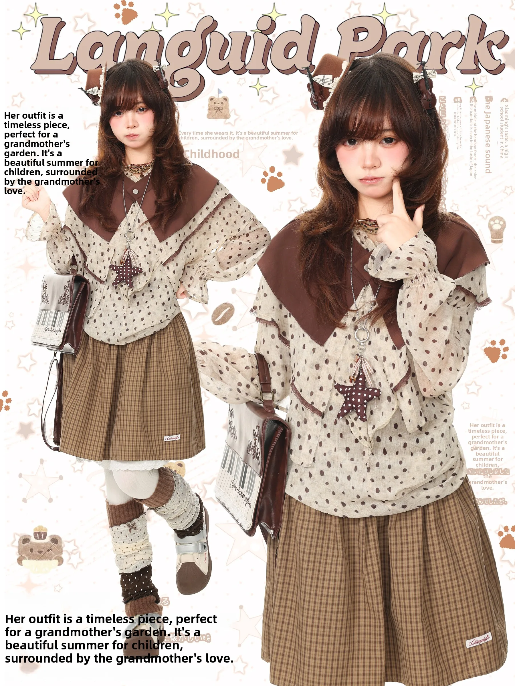 Blue Ghost Park Languid Park Polka Dot Mesh V-neck Bell Sleeve Long Sleeve Top And Shawl Set Women's Fashion Ensemble