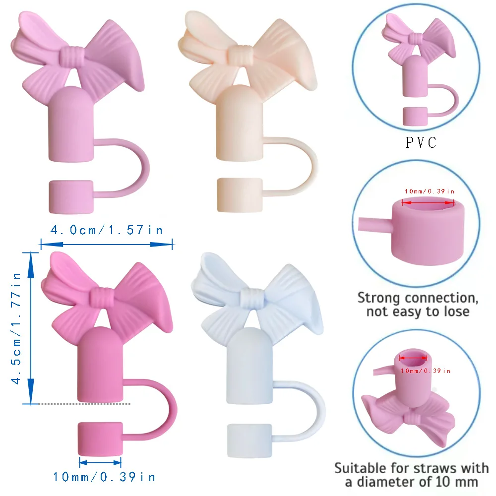 3D Bowknot Flower Straw Cover Cap for Stanley Cup Reusable 10mm Silicone Straw Topper Compatible With Dust-Proof Straw Tips Lids