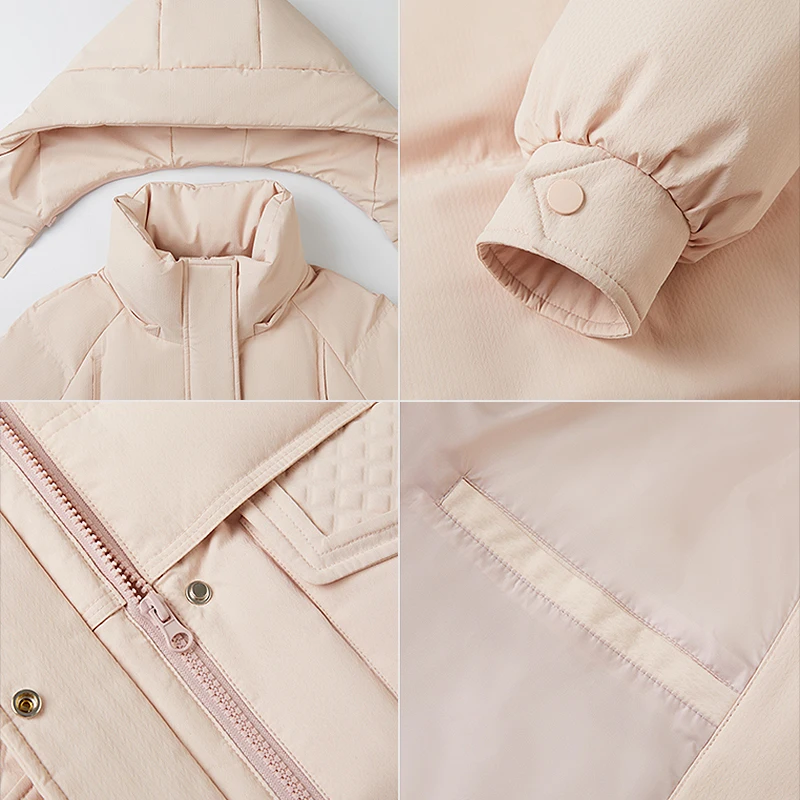 Chericom Women's Down Jacket Stand-up Collar Removable Hood Placket Two-Way Zipper Insert Pockets Warm Winter Outerwear Y308109Y