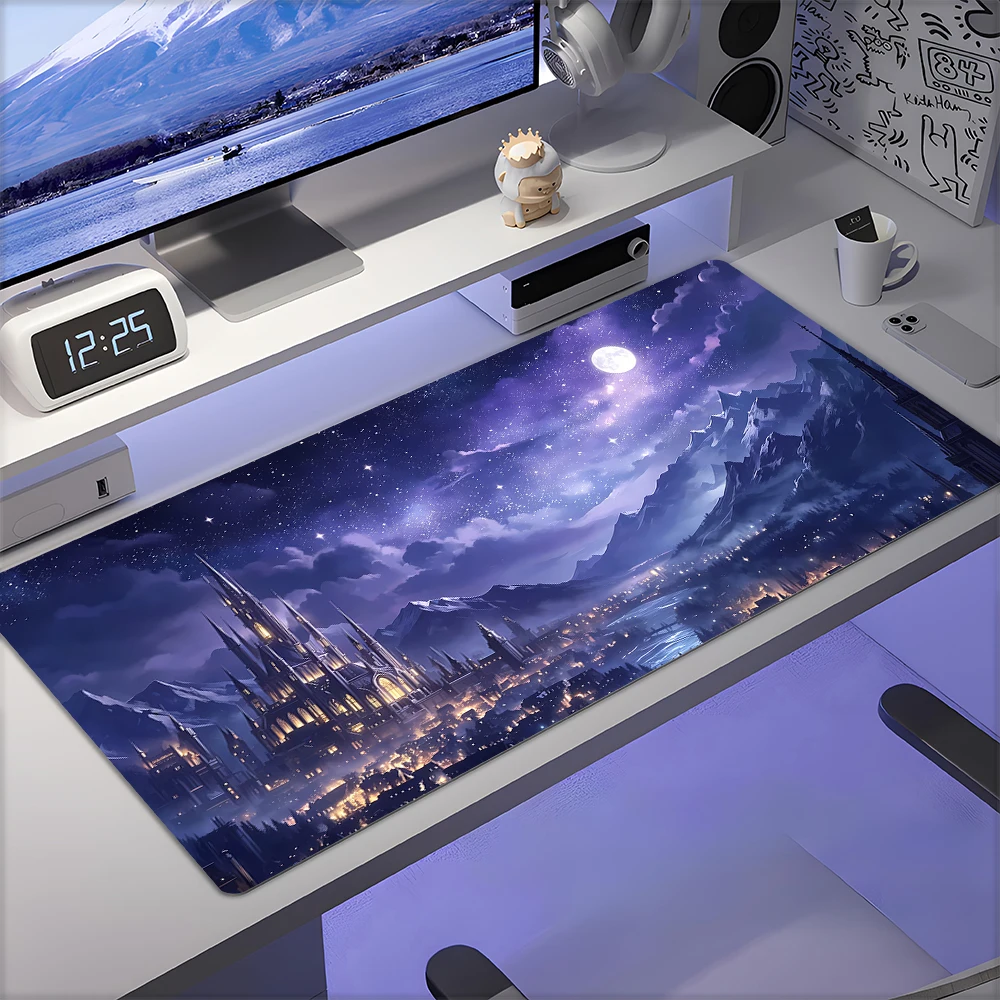 Mysterious Starry-Sky Castle Mouse Pad Desk Mat with Stitched Edge Anti-slip base Gaming PC Accessories Keyboard Extended pad